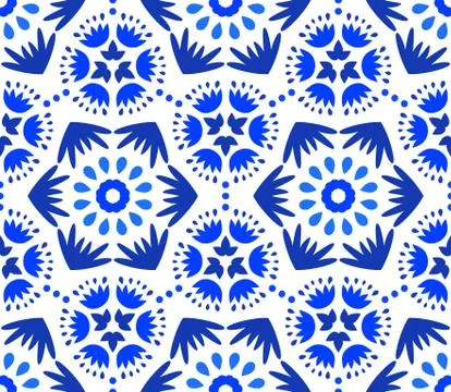 Catchy Indigo Blue Flower Pattern Illustrazione stock