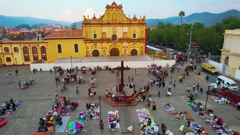 Catedral de San Cristóbal de las Casas Drone View Stock Footage 195730563