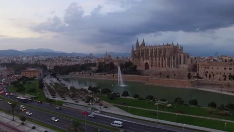 Catedral de Santa María de Palma de Mallorca during sunset  Stock Footage 71303766