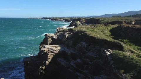 CATEDRALES BEACH GALICIA WAVES WIND SEA Stock Footage 90132830
