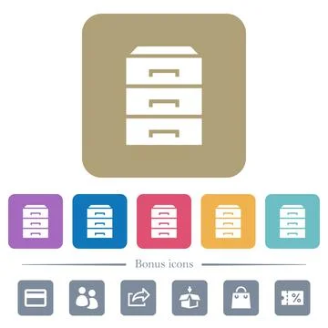 Categorize flat icons on color rounded square backgrounds Stock Illustration