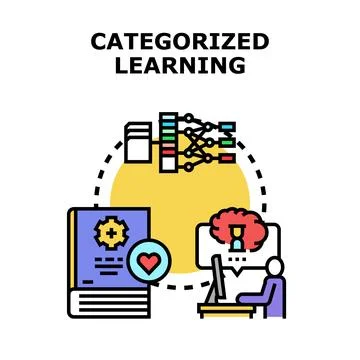 Categorized learning process in artificial intelligence development Stock Illustration