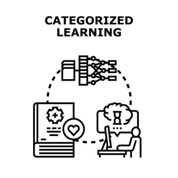 Categorized learning process in artificial intelligence development Stockillustratie