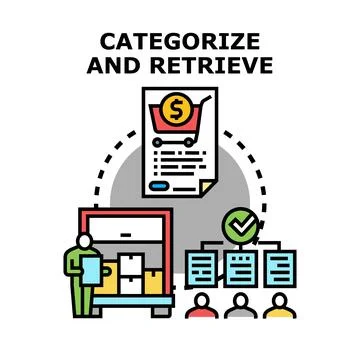 Categorizing and retrieving data concept for e commerce Stock Illustration