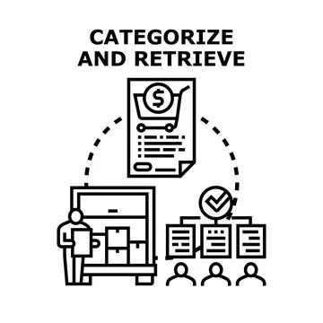 Categorizing and retrieving data concept for e commerce Stock Illustration