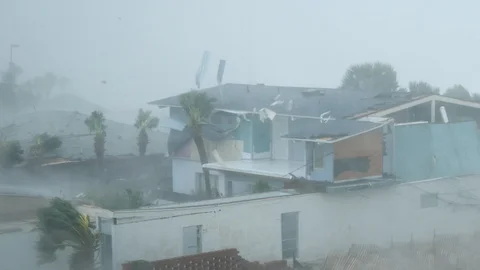 Category 5 Hurricane Michael Rips Siding Off House Stock Footage 109613637