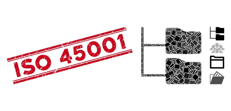 Category Folder Tree Mosaic and Scratched ISO 45001 Watermark with Lines Stock Illustration