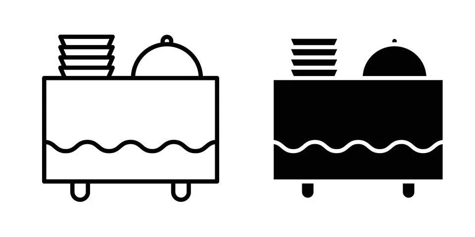 Catering buffet icon vector concepts, line and silhouette style Stock Illustration