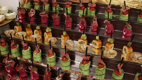 Catering Buffet Table with Selection of snacks Stock Footage 103288673