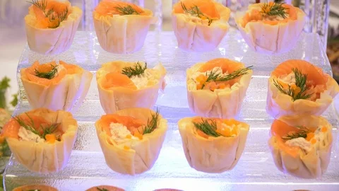 Catering buffet: vegetables and salads Stock Footage 87711836