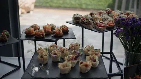 Catering business buffet table catering at the event. Stock Footage 293225003