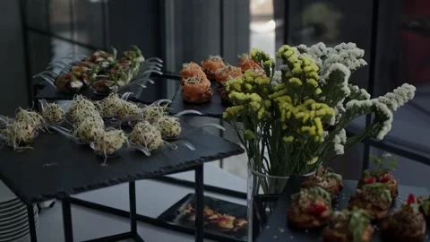 Catering business buffet table catering at the event. Stock Footage 293225013