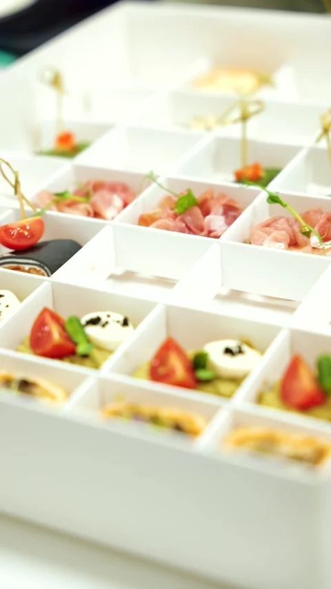 Catering dinner in restaurant – elegant evening food service Stock Footage 315862977
