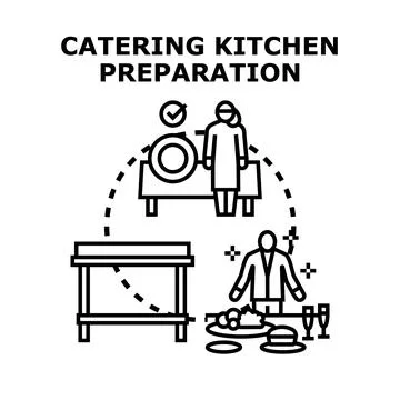 Catering kitchen preparing food for event service Stock Illustration