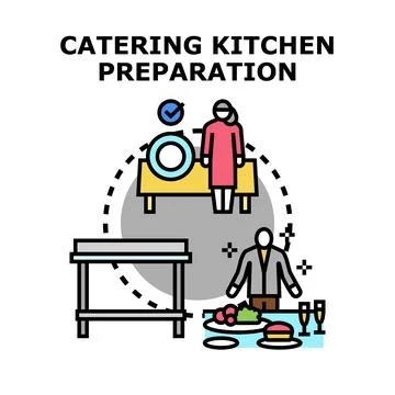 Catering kitchen preparing food for event service Stock Illustration