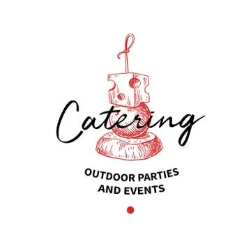 Catering logo concept. Vector label. Hand drawn canape for outdo Stock Illustration