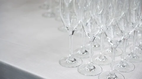 Catering preparation before the wedding, putting down flutes Stock Footage 73311292