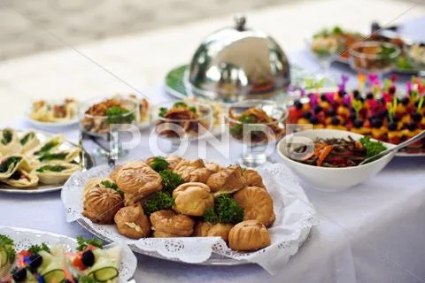 Catering Service. Restaurant Table With Food. Huge Amount Of Food On The Tabl