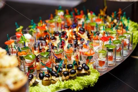 Catering Services Background With Snacks And Food In Restaurant