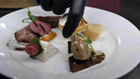 Catering with snacks.  decorated buffet set of snacks for the holiday. Stock Footage 295301389