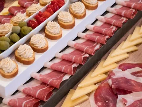 Catering table top view 库存照片