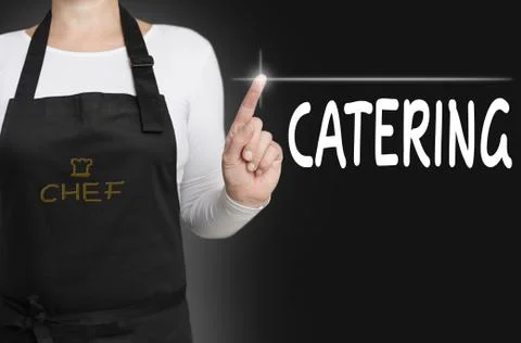 Catering touchscreen is operated by chef concept Stock Photos