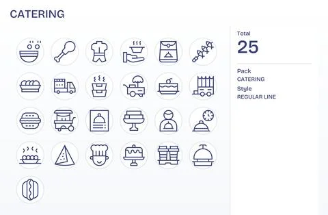 Catering Vector Icon Set with 25 Regular Line 64x64 PIXEL Perfect Graphics Stock Illustration