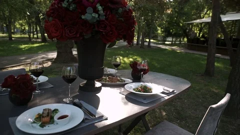 Catering. The waiter served the table for a delicious dinner Stock Footage 71052165