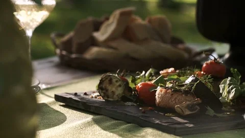 Catering. The waiter served the table for a delicious dinner Stock Footage 71052292