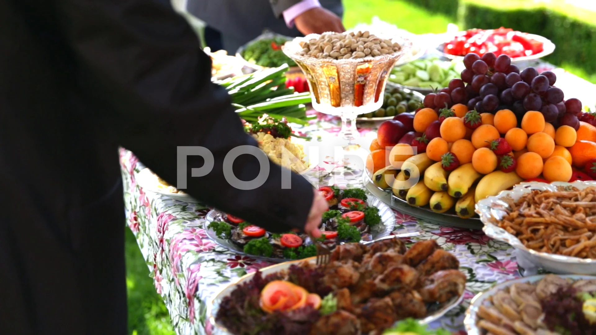 catering wedding buffet food table | Stock Video | Pond5