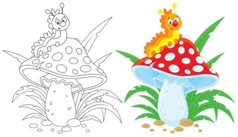 Caterpillar and fly agaric Stock Illustration