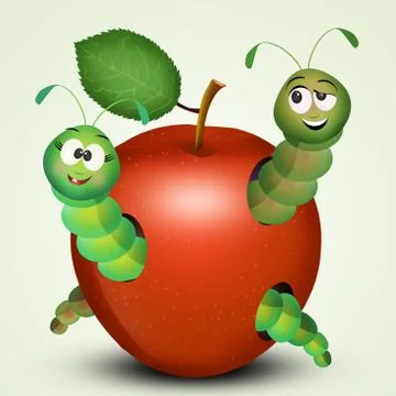 Caterpillar in the apple Stock Illustration