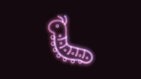 Caterpillar Icon Neon Seamless Loop with Black Background 4K Stock Footage 311301263