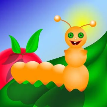 Caterpillar smiling on the leaf Illustrazione stock