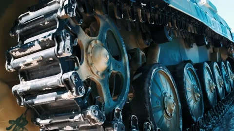 Caterpillar on the tank. Close-up Stock Footage 132231745