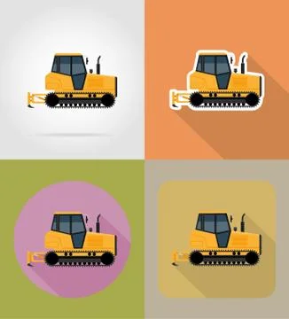 Caterpillar tractor flat icons vector illustration Illustrazione stock