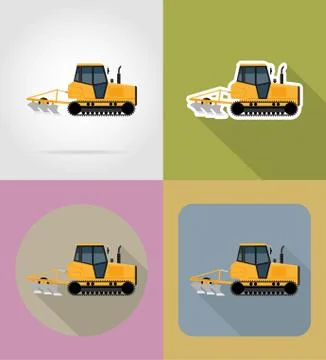 Caterpillar tractor flat icons vector illustration Illustrazione stock