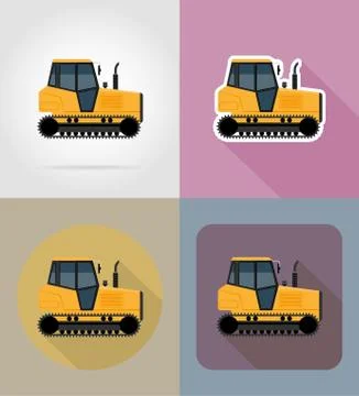 Caterpillar tractor flat icons vector illustration Illustrazione stock