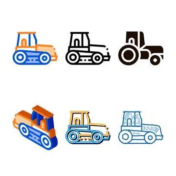 Caterpillar tractor vehicle vector thin line icon edition Stock Illustration