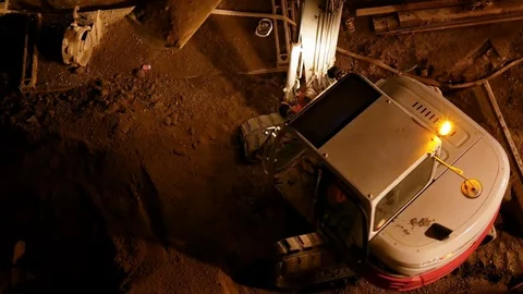 Caterpillar working at construction site at night Stock Footage 128812261
