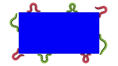 Caterpillars and Worms on blue rectangle, looping 3D animation Stock Footage 112014978