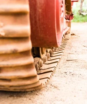 Caterpillars of the tractor. car engine, sugar cane harvest Stock Photos
