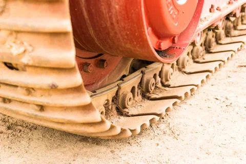 Caterpillars of the tractor. car engine, sugar cane harvest Stock Photos