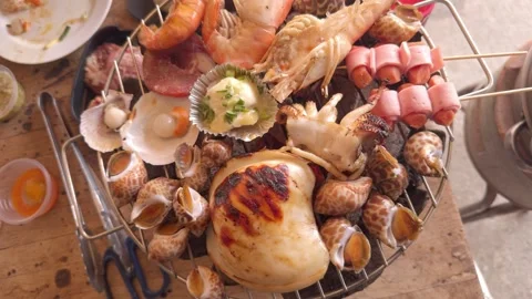 Catfish and chicken on the grill Stock Footage 258273250