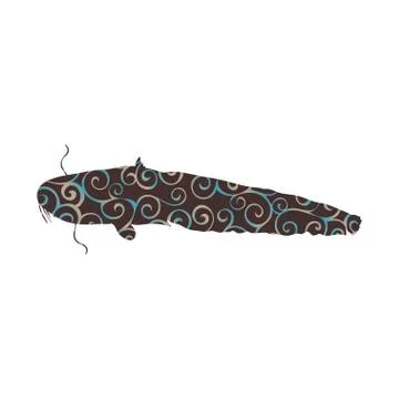 Catfish fish aquatic spiral pattern color silhouette animal Stock Illustration