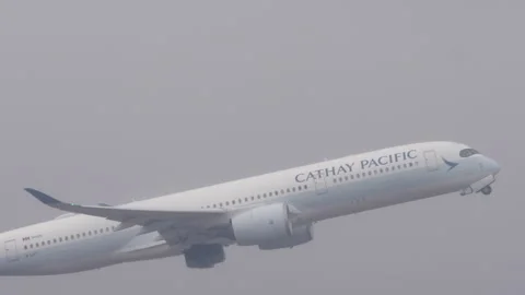 Cathay Pacific A350, tractor towing Stock Footage 308247997