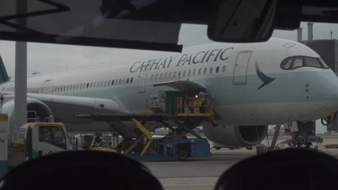 Cathay Pacific Airplane Cargo Containers, Hong Kong, 4K Stock Footage 335874357
