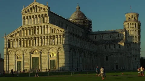 Cathedral and Leaning Tower at sunset,Pisa Stock Footage 67584588