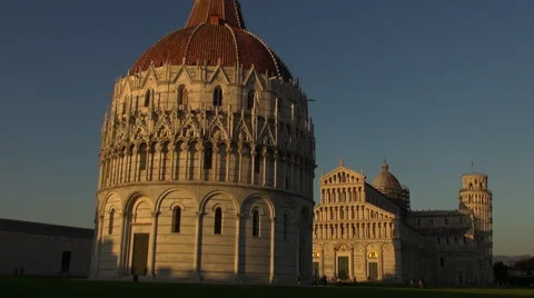 Cathedral and Leaning Tower at sunset,Pisa Stock Footage 67584597
