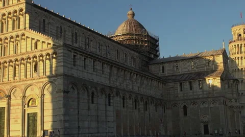 Cathedral and Leaning Tower at sunset,Pisa Stock Footage 67585243